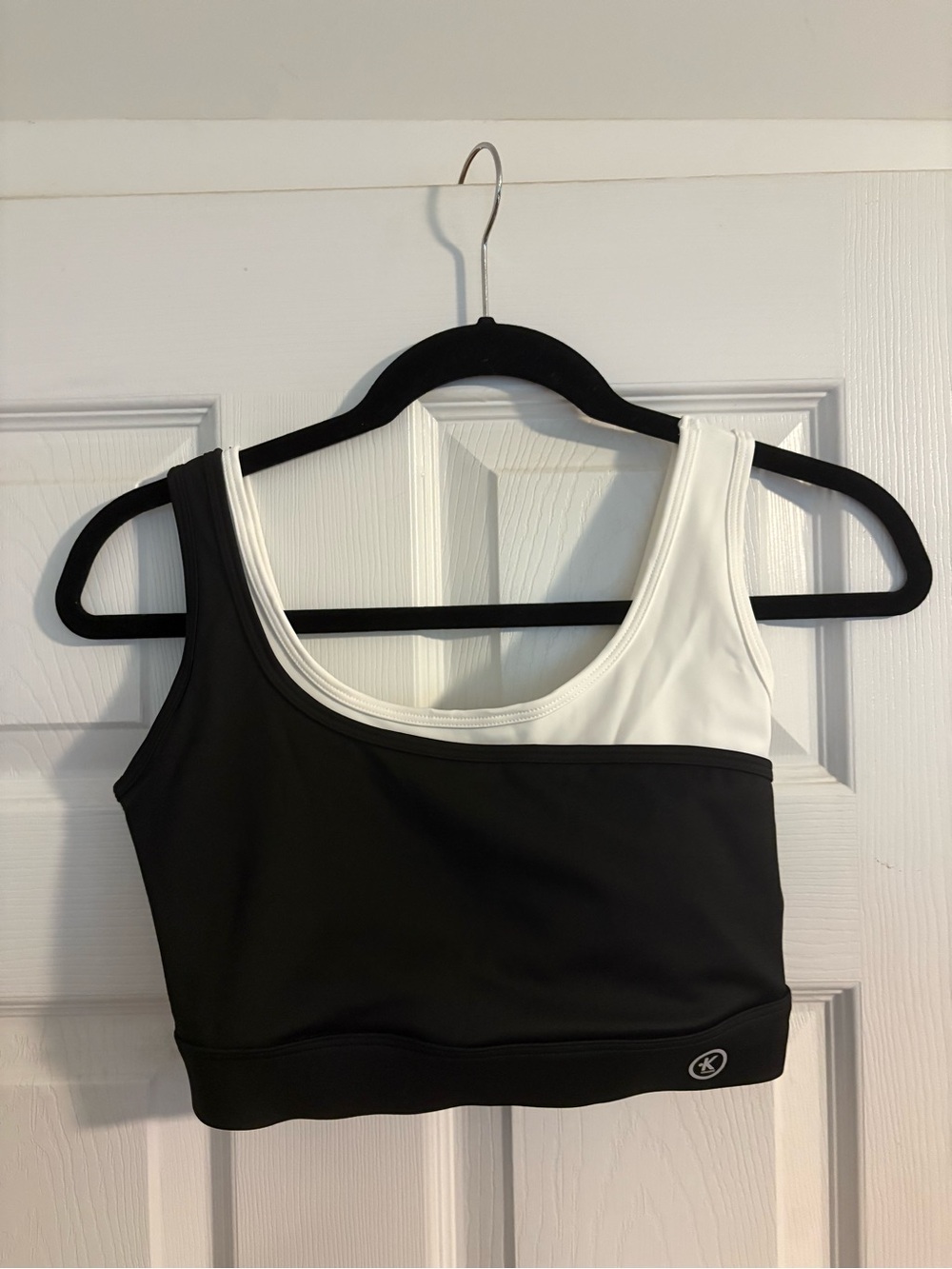 Two-Tone Black & White Asymmetric Sports Bra